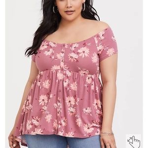 Torrid Super Soft Knit Pink Floral Babydoll Tee Size 1